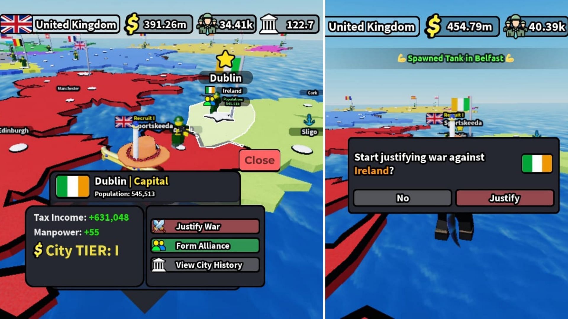 "Justify War" is the first step to begin a conflict (Image via Roblox)